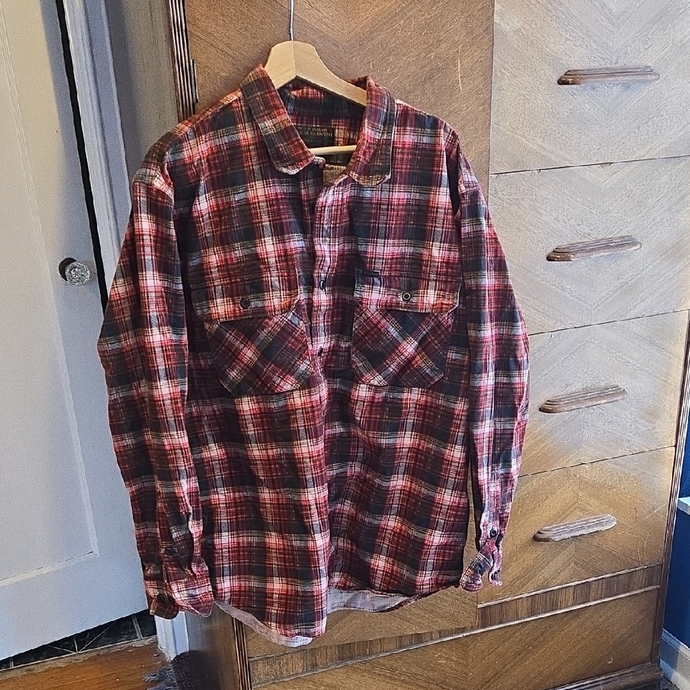 Filson Men's Red and Black Plaid Button Down Shirt